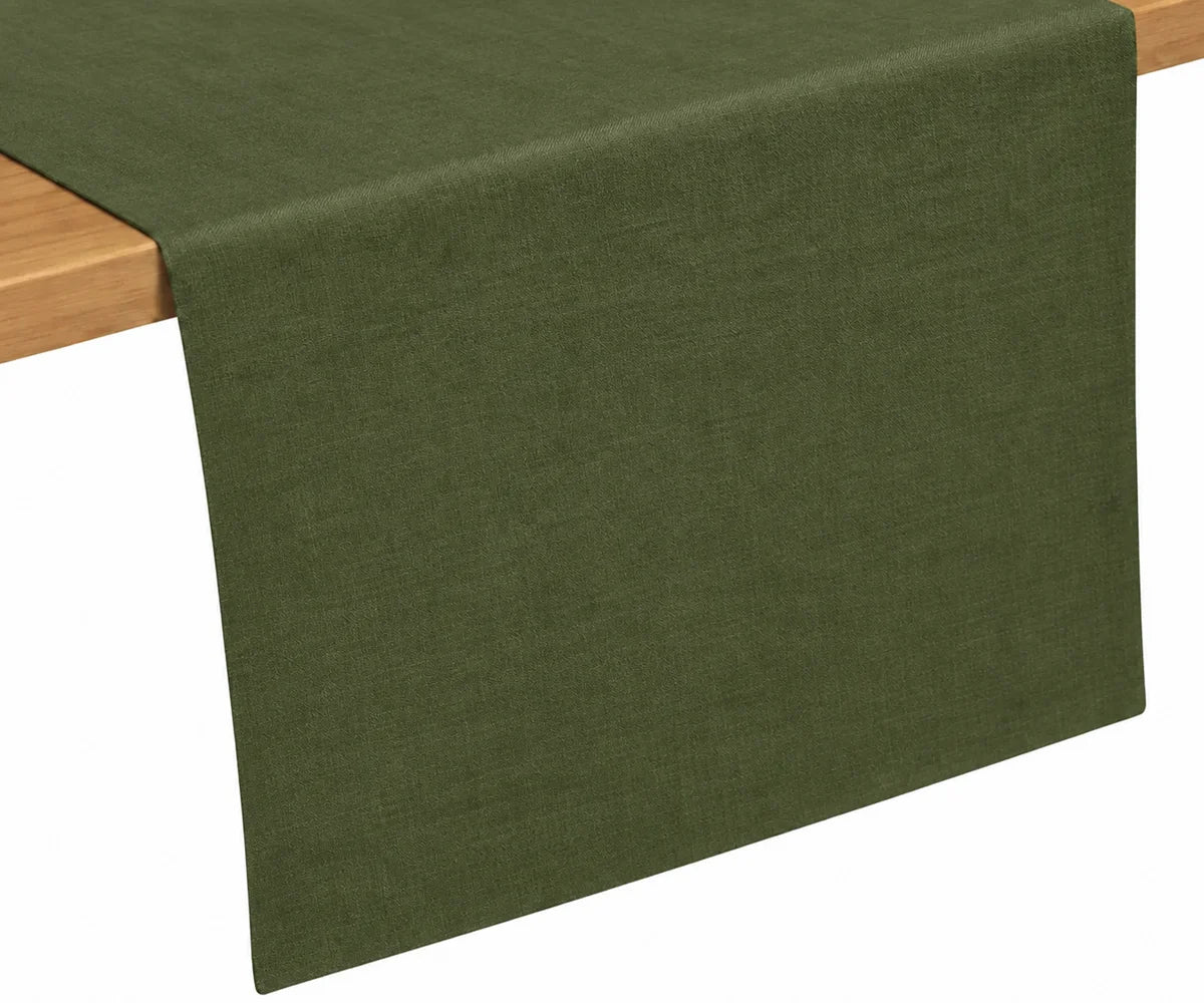 Olive green cotton table runner, plain dining table runner for farmhouse decor, everyday dining, and elegant table settings