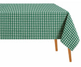 Green and white cotton checked tablecloth for rectangular dining tables, small check kitchen tablecloth for farmhouse, cottage, and everyday dining décor