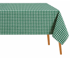 Green and white cotton checked tablecloth for rectangular dining tables, small check kitchen tablecloth for farmhouse, cottage, and everyday dining décor