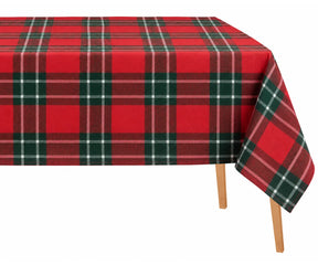 Red and green plaid cotton tablecloth for rectangular dining table, festive checked tablecloth for Christmas dinners, farmhouse décor, and holiday entertaining