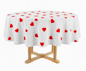 Red heart printed round tablecloth in 100% cotton, romantic Valentine’s Day table décor for dining tables