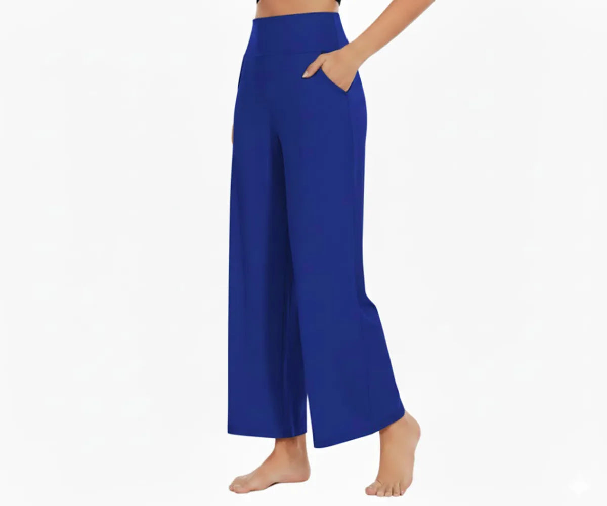 Royal blue women’s lounge pants – breathable cotton relaxed-fit trousers for travel, errands, and everyday comfort.