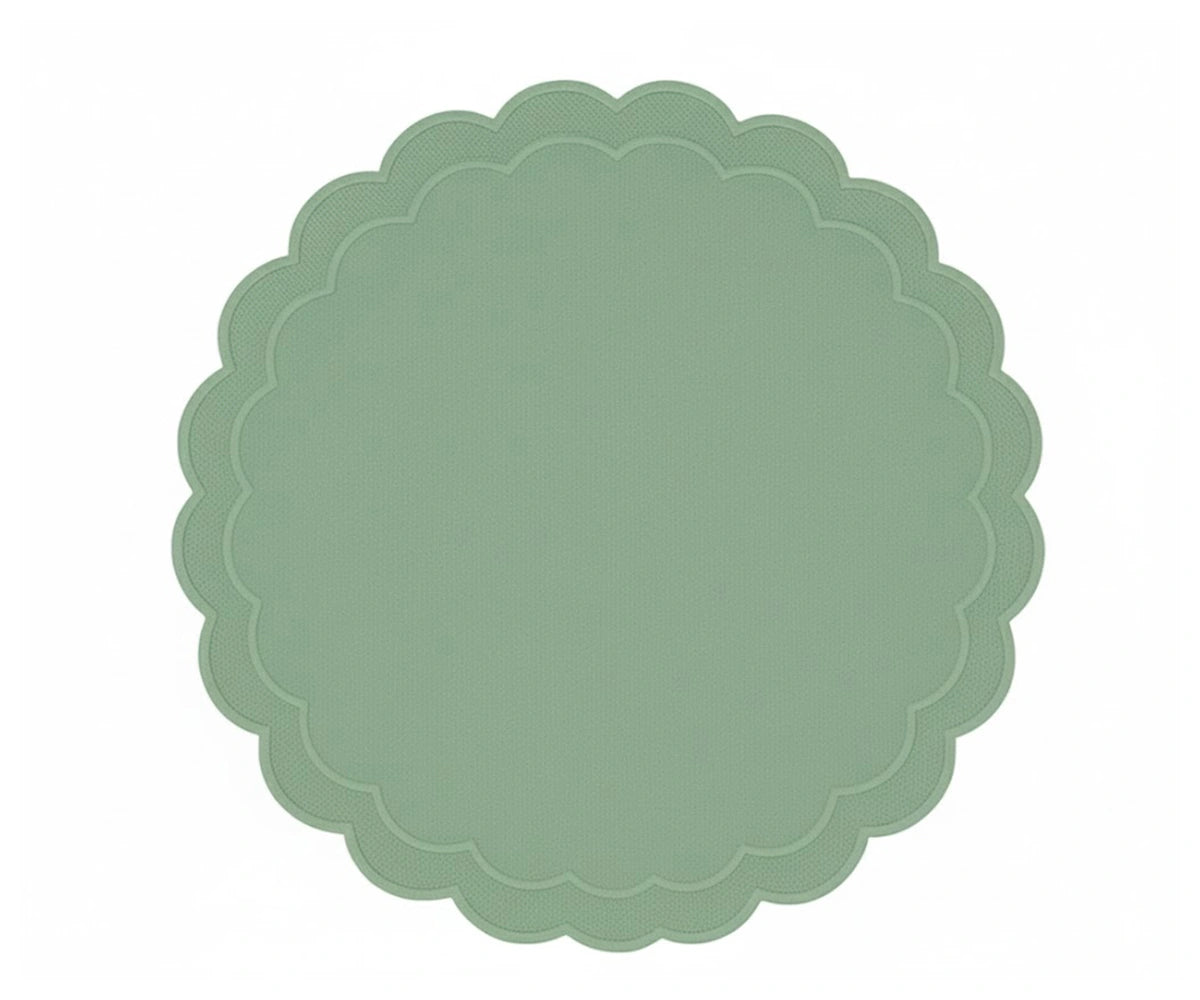 Embroidered sage green cotton placemat for spring and everyday table settings