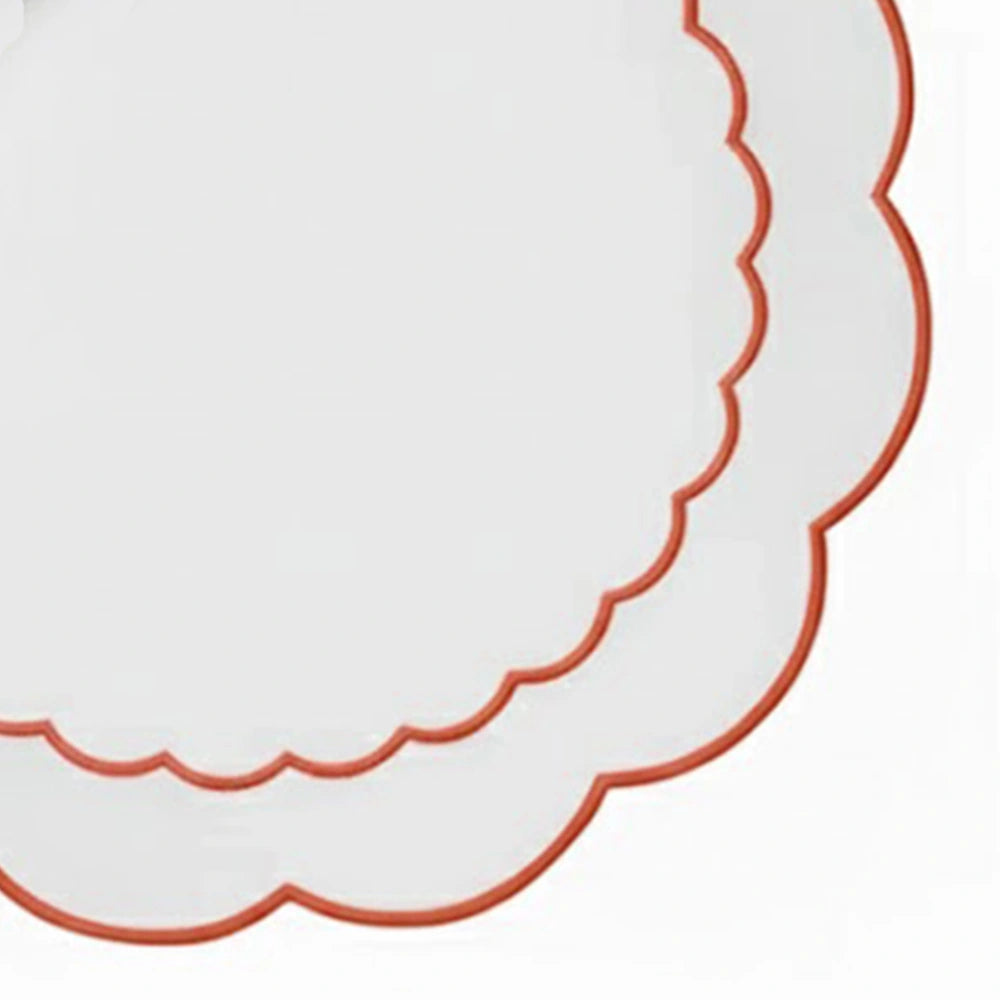 terracotta scalloped embroidery, reusable decorative placemats for weddings, festive dining, and farmhouse décor