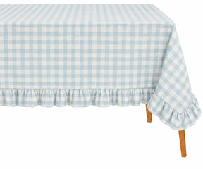 Ruffled cotton plaid tablecloth for dining room and party table setup

