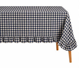 Farmhouse ruffle plaid tablecloth in soft cotton for everyday dining
