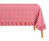 Cotton checkered tablecloth with ruffle edge for rustic kitchen tables
