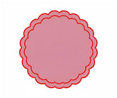 Peony pink and red scalloped round placemat, soft durable cotton placemat set for everyday and special occasions