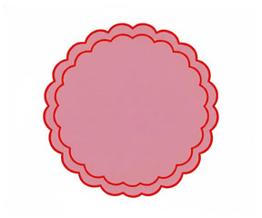 Peony pink and red scalloped round placemat, soft durable cotton placemat set for everyday and special occasions