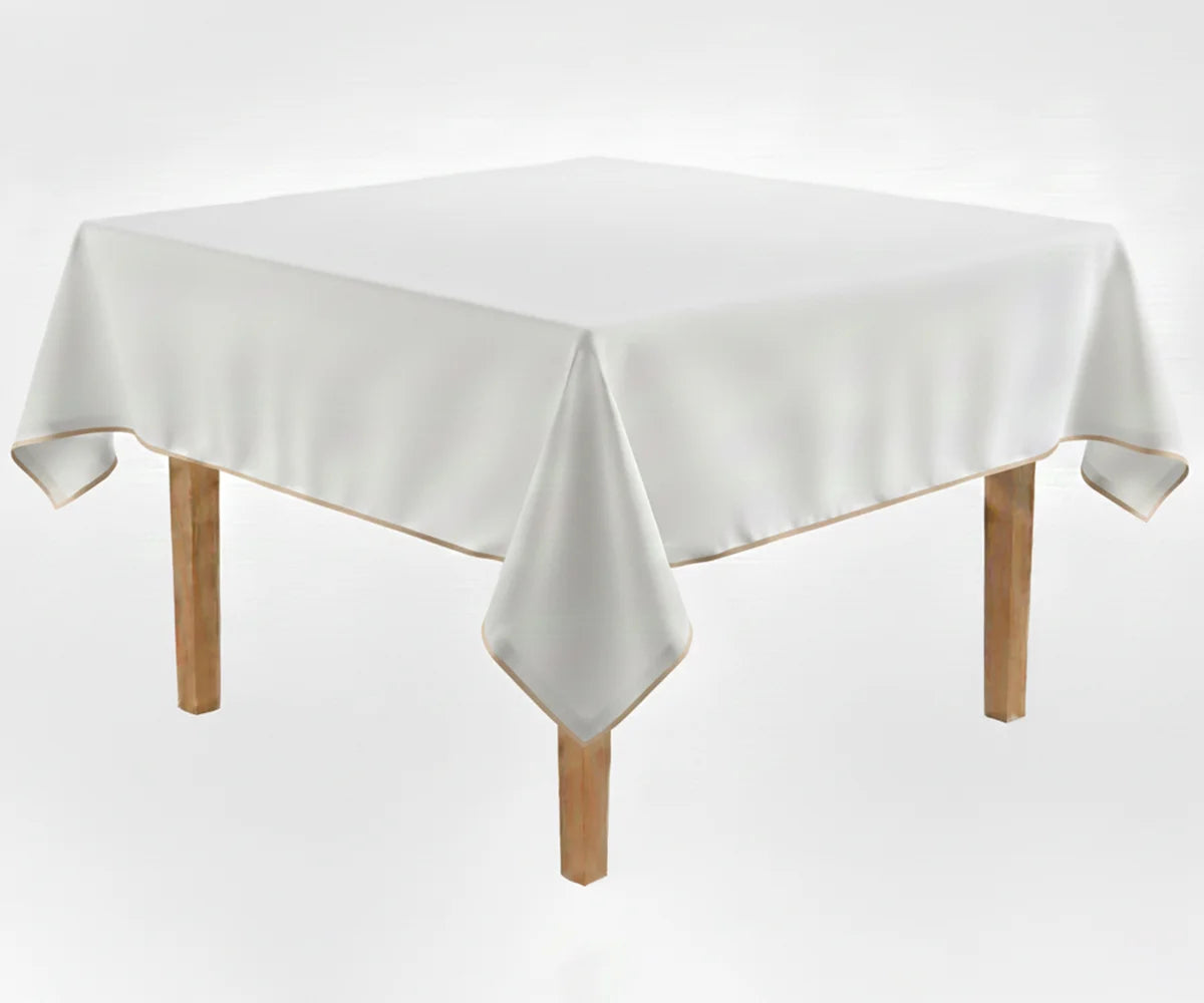 Solid white with beige  cotton tablecloth for dining table