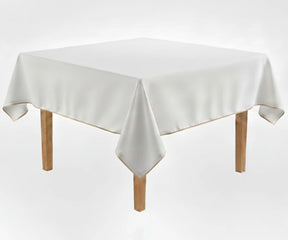 Solid white with beige  cotton tablecloth for dining table