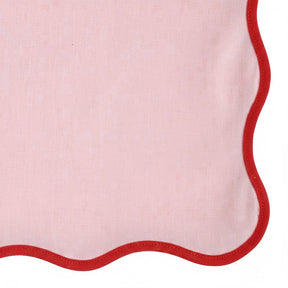 cotton napkin with pink and red scalloped embroidered border – stylish contrasting edge table napkin.