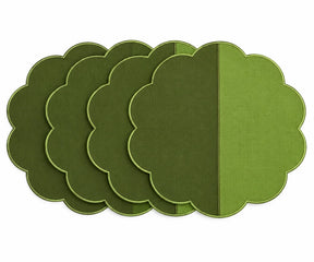 Cotton scalloped round placemat set in sage green and green