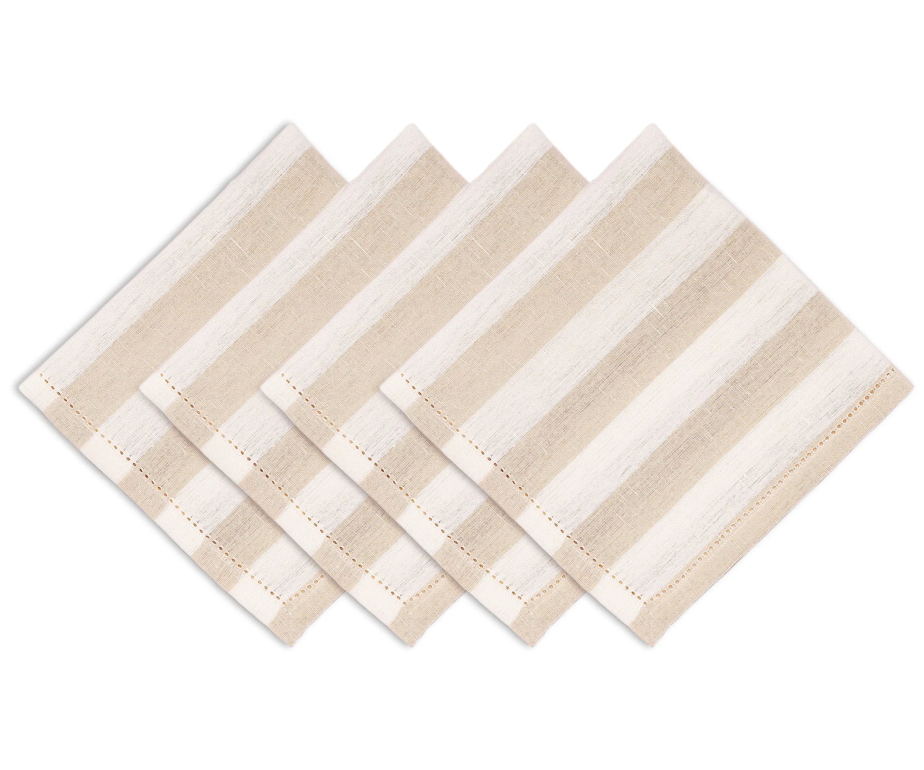 Hemstitched striped dinner napkins made from a cotton linen blend for daily use