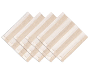 Hemstitched striped dinner napkins made from a cotton linen blend for daily use