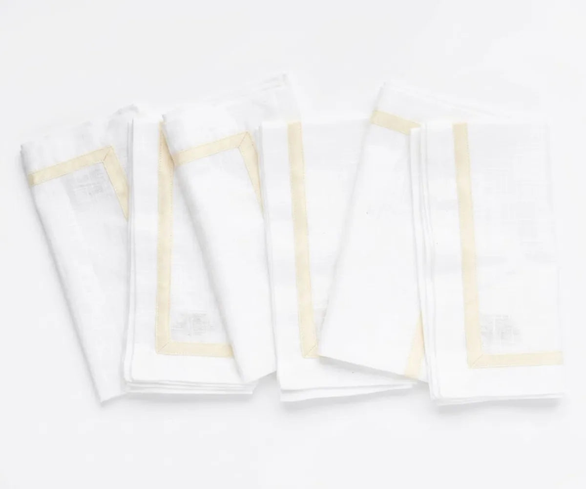 Border cotton dinner napkins made from 100% cotton, soft reusable cloth napkins for dining tables, dinner parties, special occasions, weddings, and modern table settings.