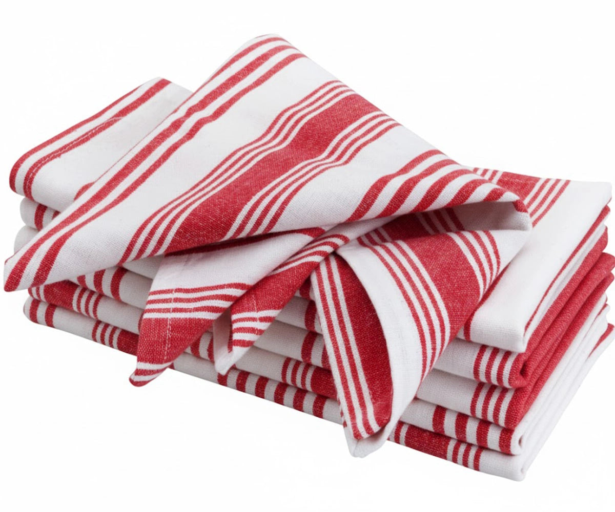 Red striped cotton napkins with hanging loop