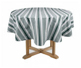 Green and white French striped round cotton tablecloth for farmhouse dining