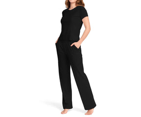 Women’s black 100% cotton pajama set, half sleeve nightwear for comfortable everyday wear
