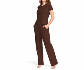 Women’s brown cotton pajama set with relaxed fit, breathable half sleeve sleepwear