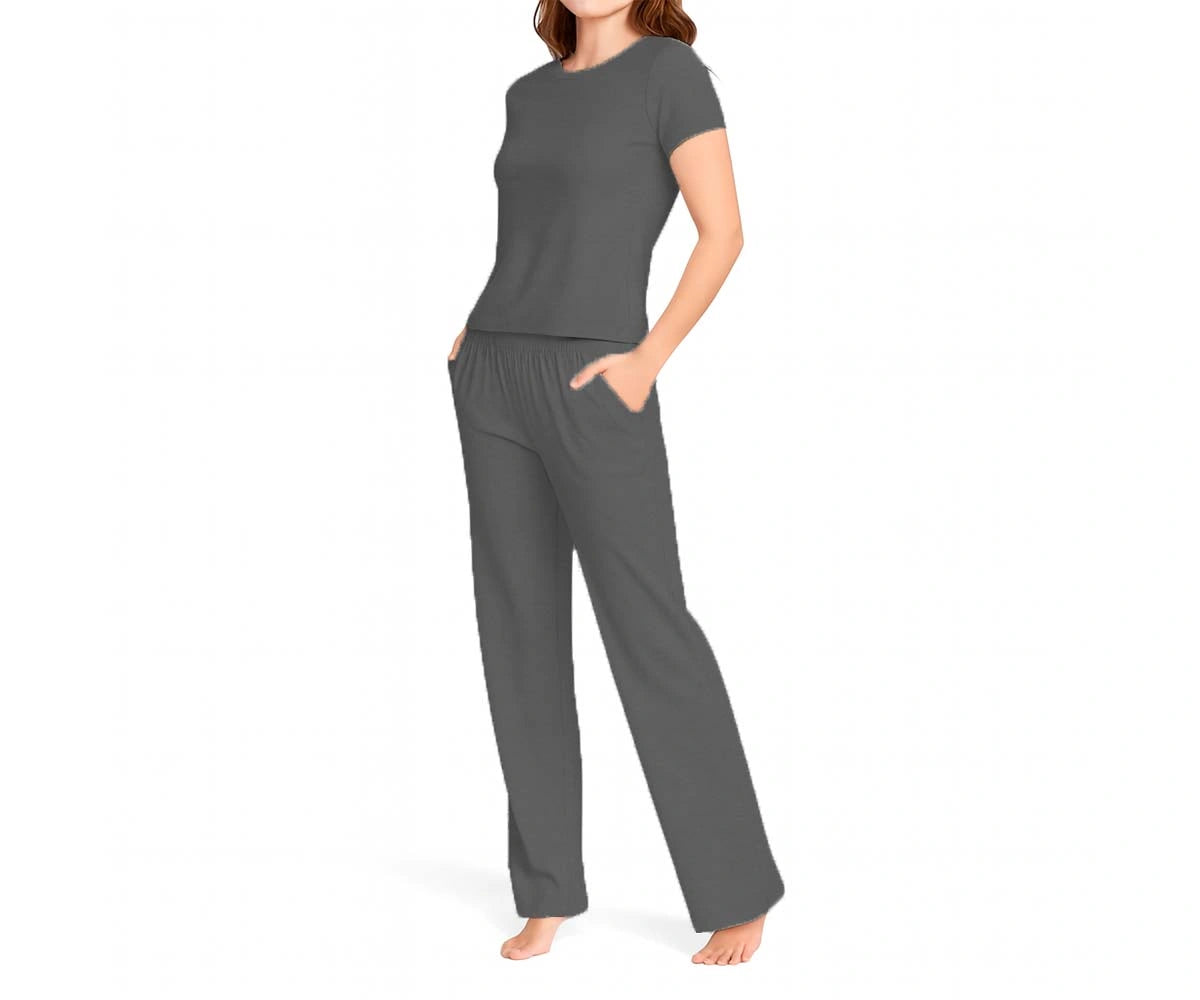 Women’s grey cotton pajama set, half sleeve nightwear designed for all-day comfort