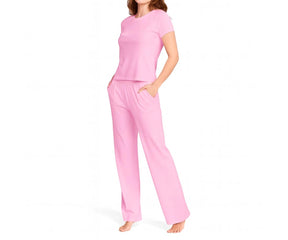 Women’s pink cotton pajama set with half sleeves, soft breathable fabric for sleep and lounging