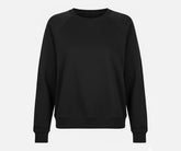 Women's black organic cotton pullover sweatshirt with long sleeves, regular fit, eco-friendly sustainable fashion
