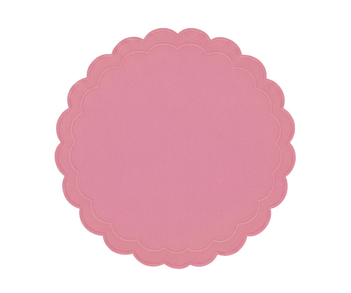 Peony pink scalloped edge round placemat with embroidery
