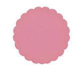 Peony pink scalloped edge round placemat with embroidery
