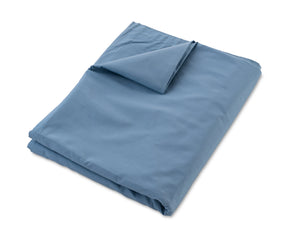 Queen size light blue sateen flat sheet showing smooth, breathable fabric texture
