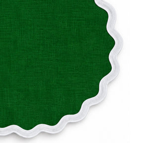 cotton dining placemat with contrasting white scalloped border, reusable table accessory for botanical, cottage, farmhouse, and casual dining table settings