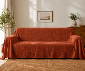 Rust washable linen couch cover, reusable sofa furniture protector for modern, farmhouse, minimalist, and casual living room furniture
