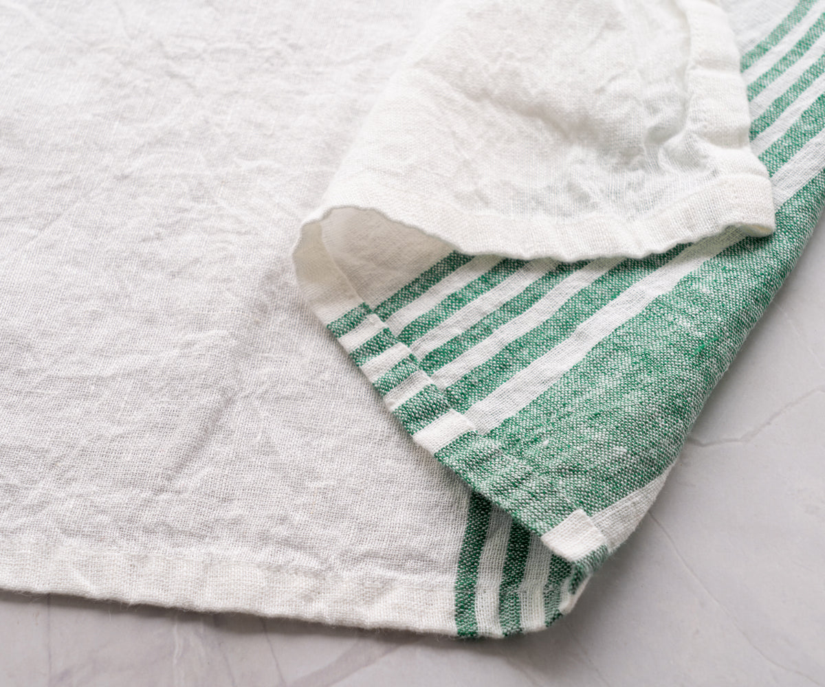 Linen tea towels: "Linen's absorbency meets tea time charm
