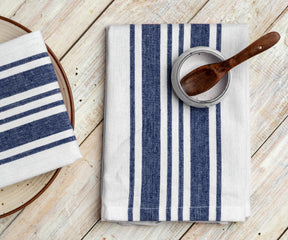 Striped blue napkins, suitable for everyday use or special gatherings.