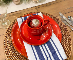 Set of blue linen napkins, adding a subtle pop of color to your table setting.