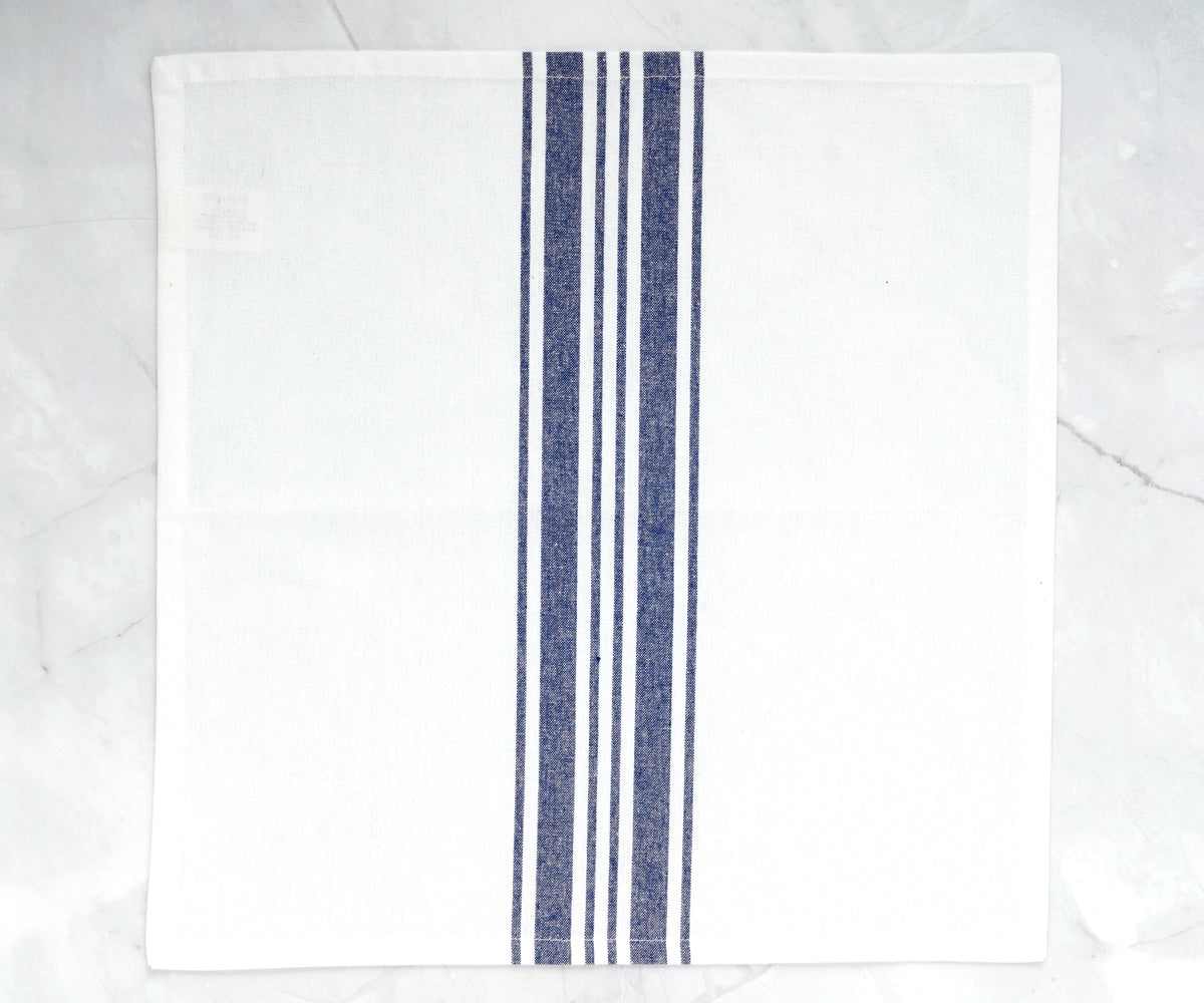blue dinner napkins featuring an elegant hemstitch design in durable linen.