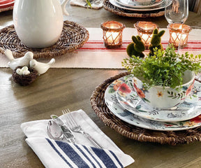 Set of blue linen napkins, adding a subtle pop of color to your table setting.