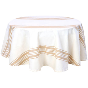 beige Round tablecloths offer durability and style, perfect for everyday use or special occasions.