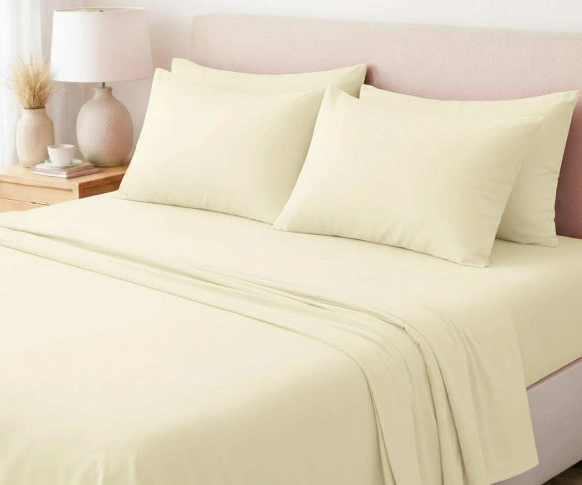 Cream European flax linen bedding set, soft breathable luxury linen sheets for queen and king size beds