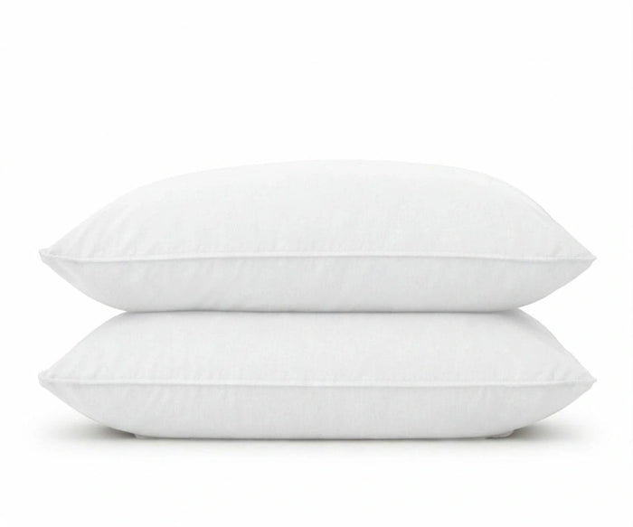 Set of 2 crisp white hotel luxury pillowcases, soft breathable bedding for a clean minimalist bedroom aesthetic and premium sleep.
