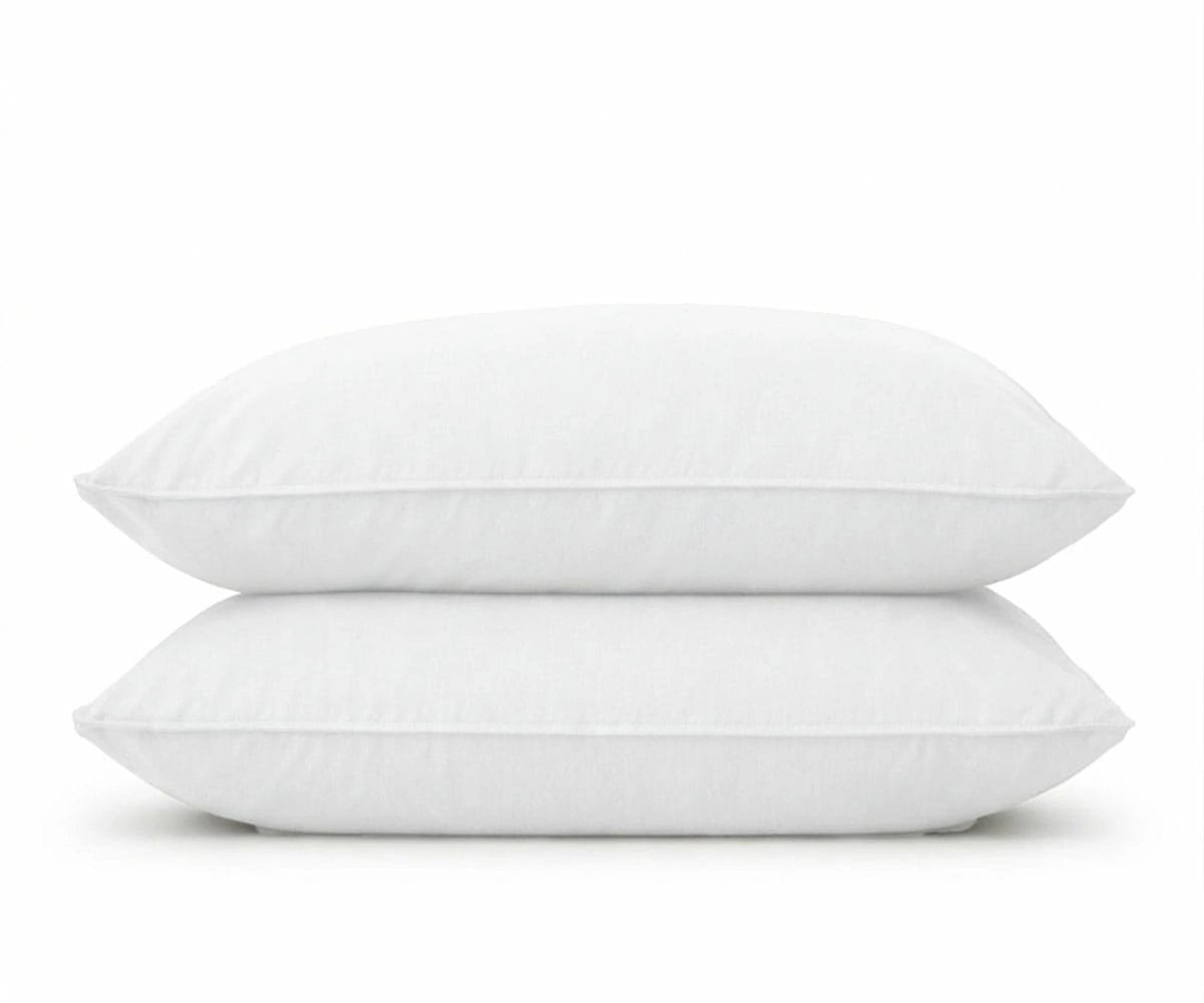 Set of 2 crisp white hotel luxury pillowcases, soft breathable bedding for a clean minimalist bedroom aesthetic and premium sleep.