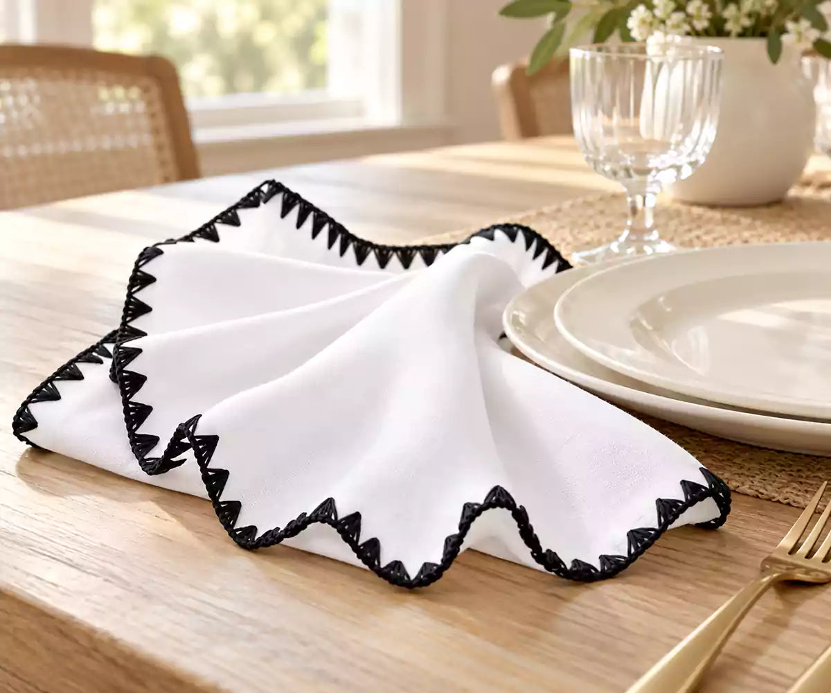 Crochet Picot Embroidered Edge Napkins