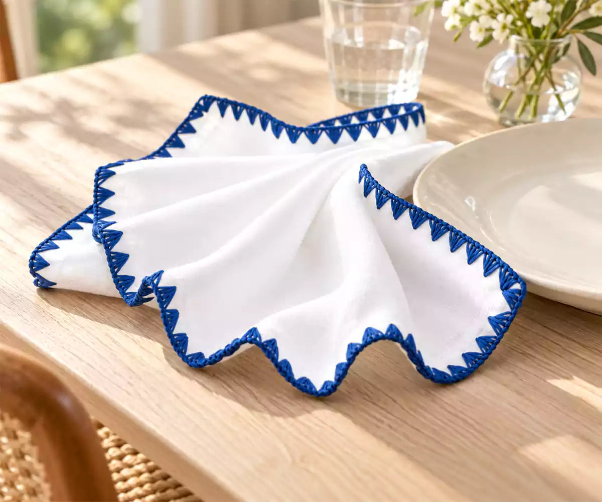 Crochet Picot Embroidered Edge Napkins
