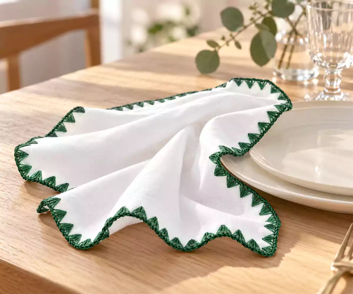 Crochet Picot Embroidered Edge Napkins