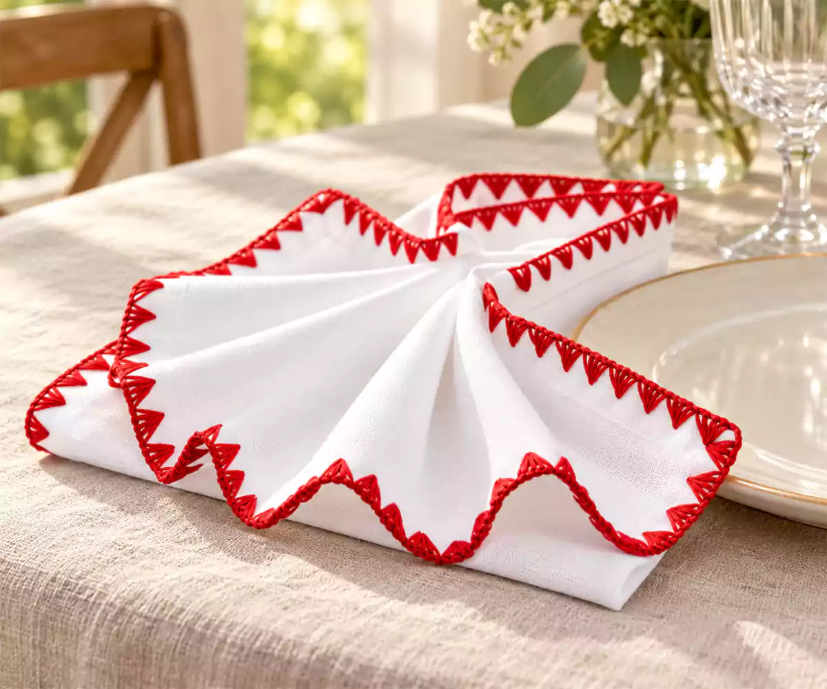 Crochet Picot Embroidered Edge Napkins