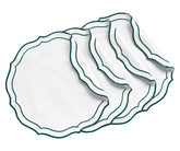 Close-up of scalloped edge detailing on green cotton placemat