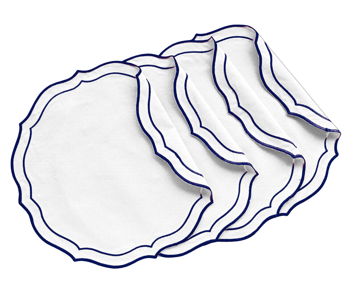 Washable round placemats in navy blue cotton for everyday dining