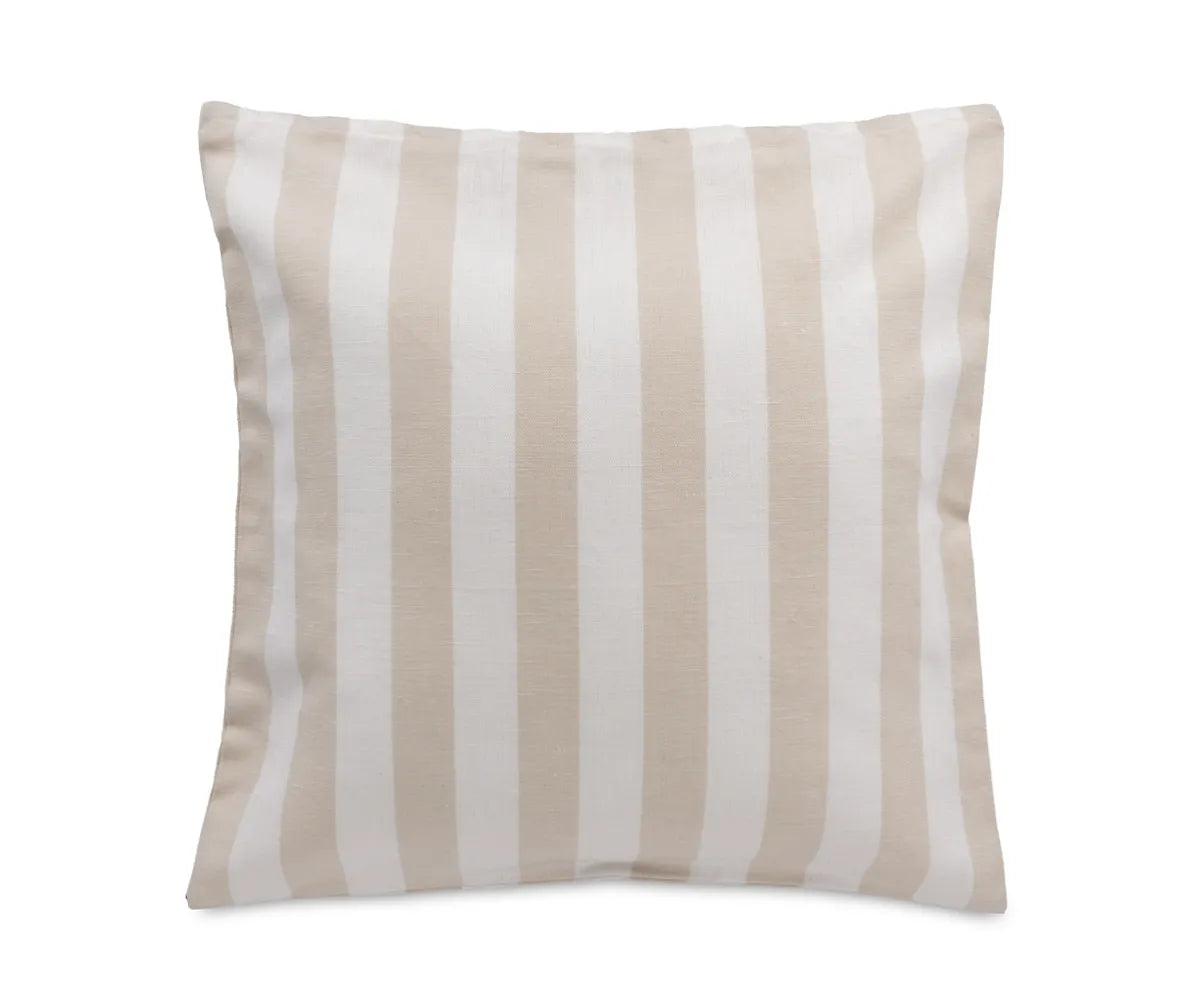 Beige striped cotton linen cushion cover set on modern living room sofa