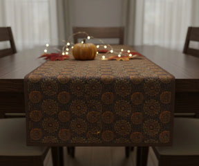 Dark beige floral print linen Runner on dining table
