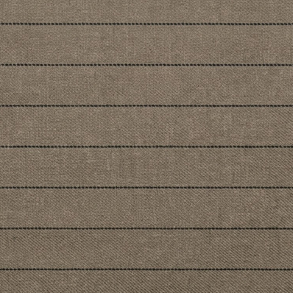 Detailed material swatch of dark beige elegant pants fabric, showing a high-quality textured linen-blend weave with parallel thin vertical stripes